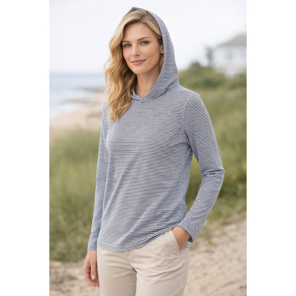 RENWICK Women's Striped Long Sleeve Hoodie Top‎ Performance Golf Beach- Size L